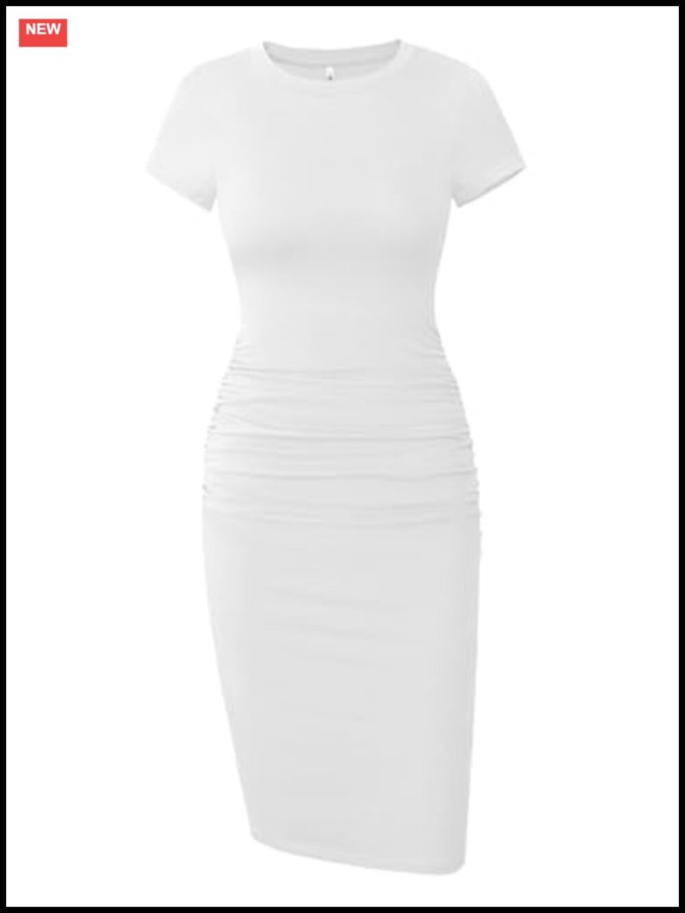 Ruched Short Sleeve Bodycon Midi Sundress Knee Length Casual Dress